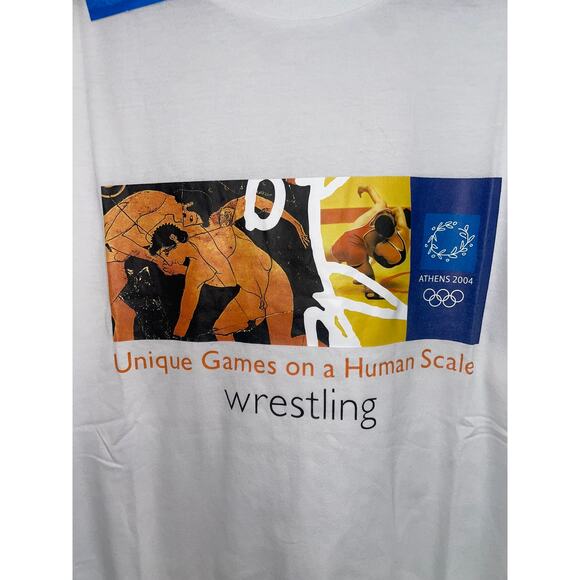 Vintage Olympics Shirt Games Human Scale Wrestling Art Tee 2004 Athens Large - Picture 4 of 11